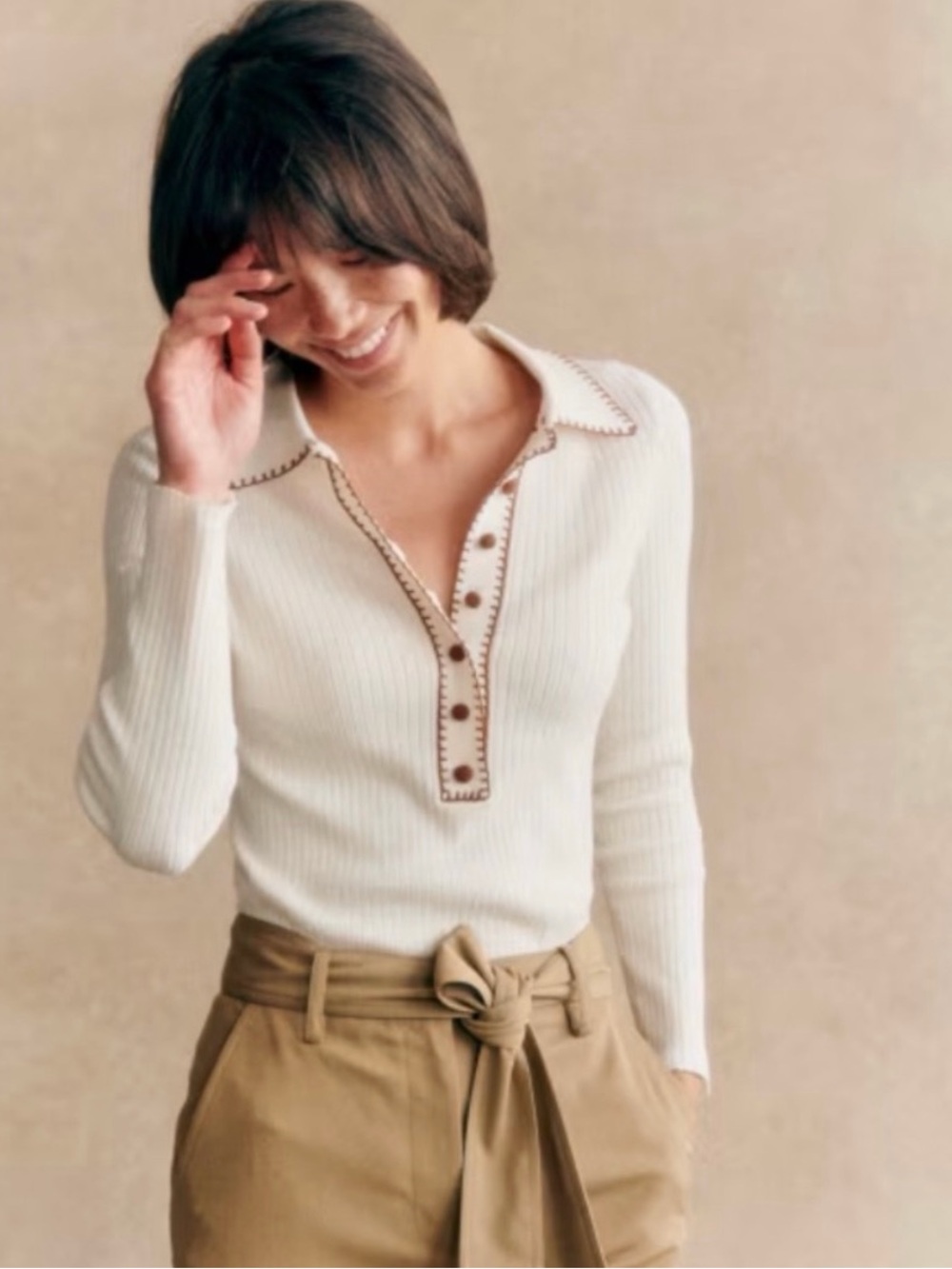 Sezane Armelle Jumper - Ecru/brown - Picture 2 of 4